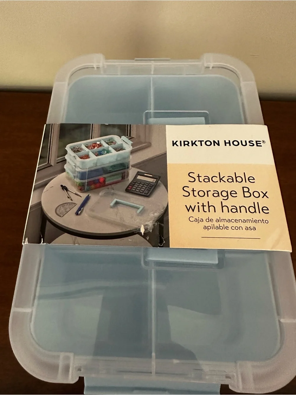 Kirkton House Stackable Storage Box w/Handle - 3 levels - Clear & Light Blue NWT